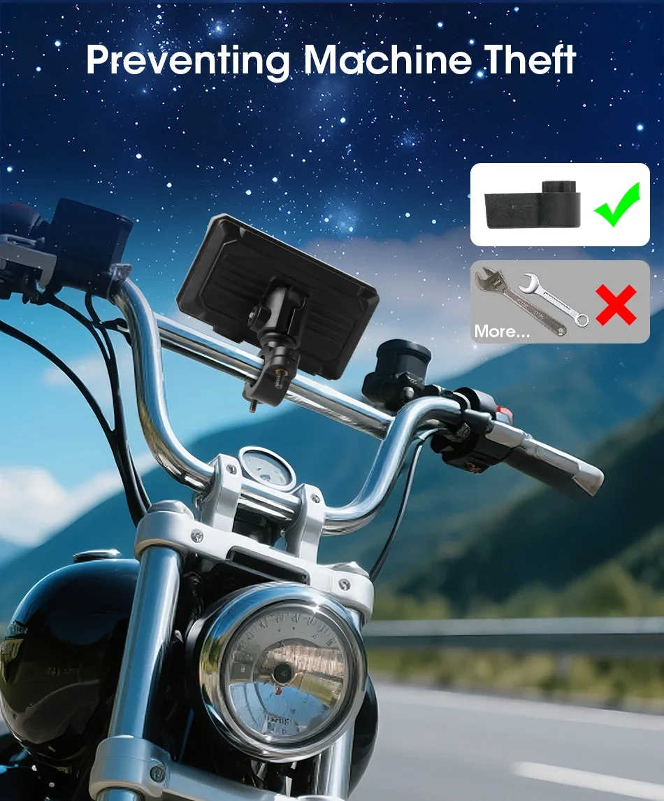 5-Zoll-Motorrad-Navigationsgerät mit drahtlosem CarPlay, Android Auto, Dual-Bluetooth, Moto-Monitor, Unterstützung für TPMS, IPX7 wasserdichtes Display – Detail 12
