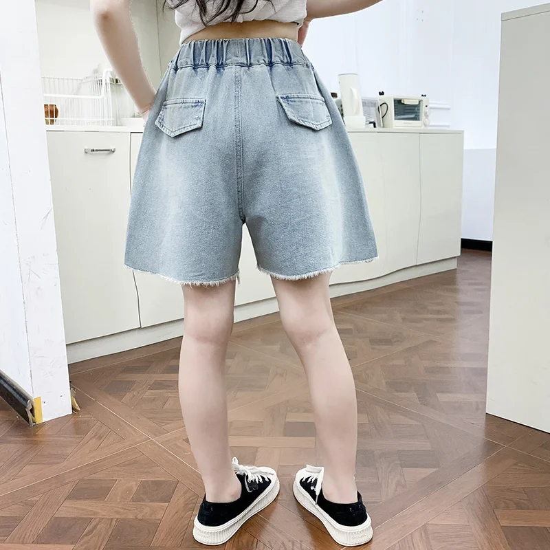 Child Fashion Summer Shorts For Girls Casual Denim Shorts With Heart Kids Knee Length Jeans Age 5 6 7 8 9 10 11 12 13 14 Years