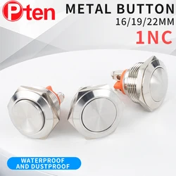 1NC 16/19/22mm self rest Waterproof Metal Push Button Switch LED Light Momentary  Power Switch 3/6/12/24/220V silve