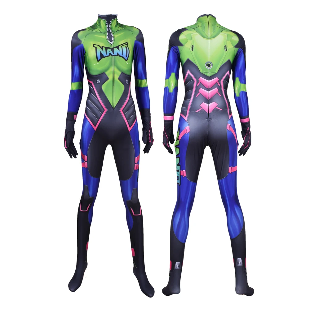 ฮาโลวีนใหม่ D.Va Nano Cola ผิวชุดคอสเพลย์ผู้หญิง Harley DVA เกม Superhero Catsuit Zentai สูทผู้ใหญ่เด็กบอดี้สูท