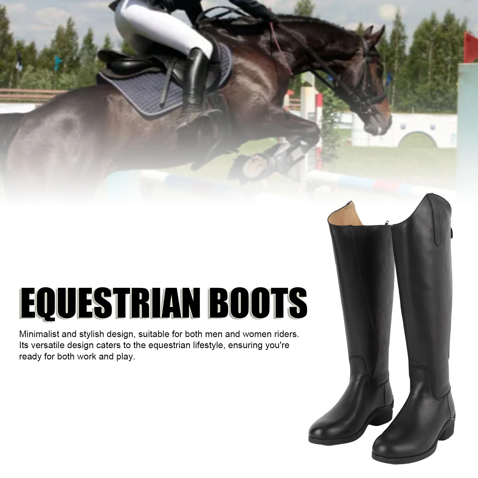 أحذية عالية للركبة، أحذية ركوب طويلة للجنسين لتدريب الفروسية، للاستخدام اليومي مع سحاب خلفي من الجلد EVA #3