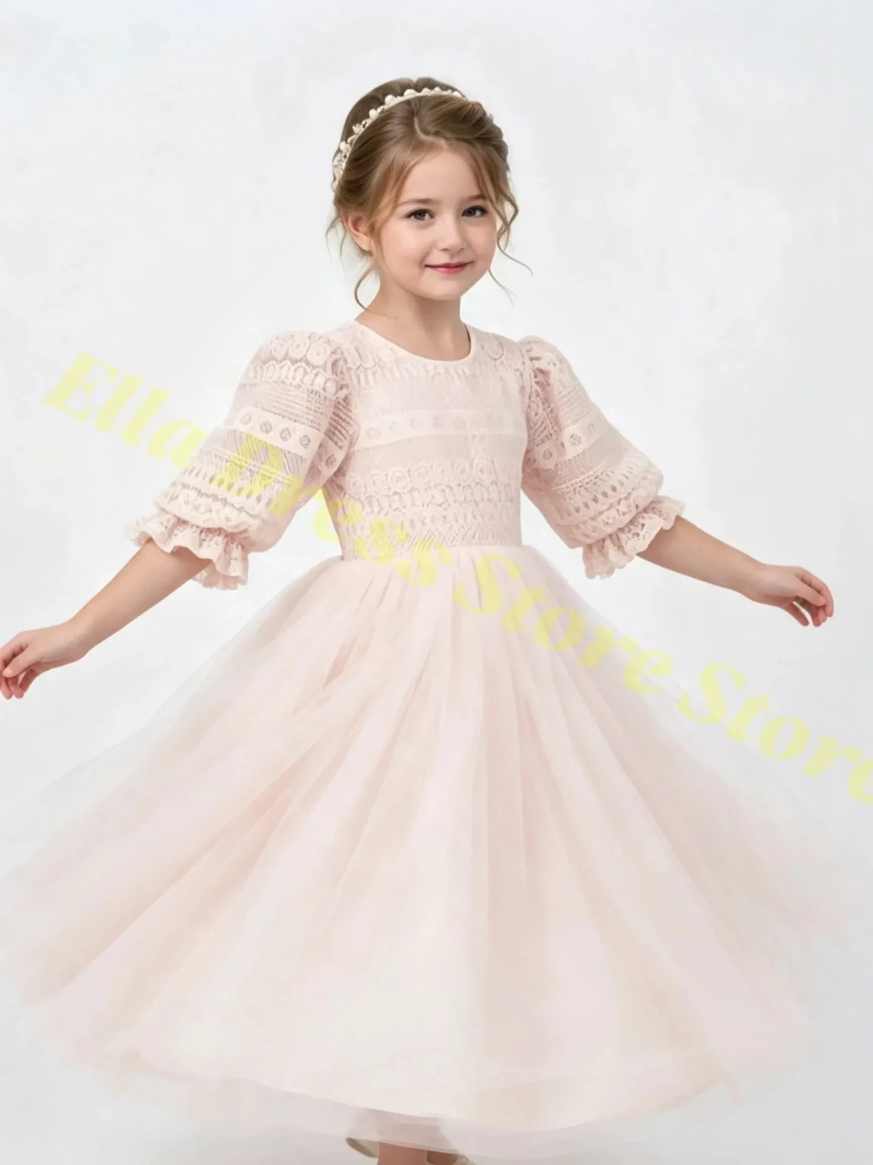 Wholesale Custom Quality Elegant Flower Girl Dress Lace With Tulle For Wedding Ball Ruffles Floral Toddler Birthday Party Gowns