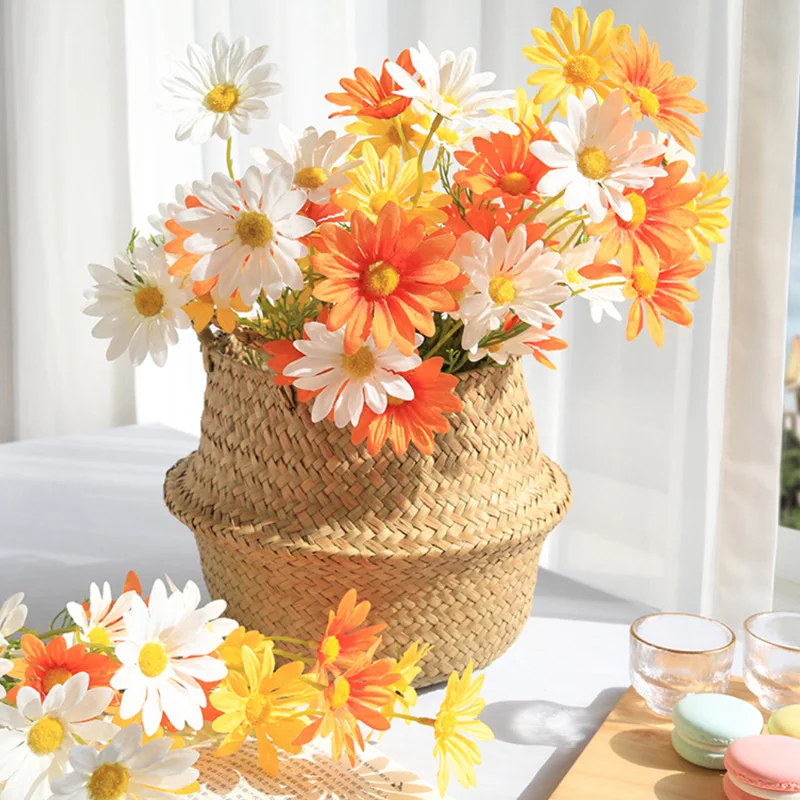 3/6pcs 52cm 5Heads Silk Daisy Chamomile Bouquet Artificial Flower Fake Flowers Wedding Decor Spring Party Home Garden Supplies