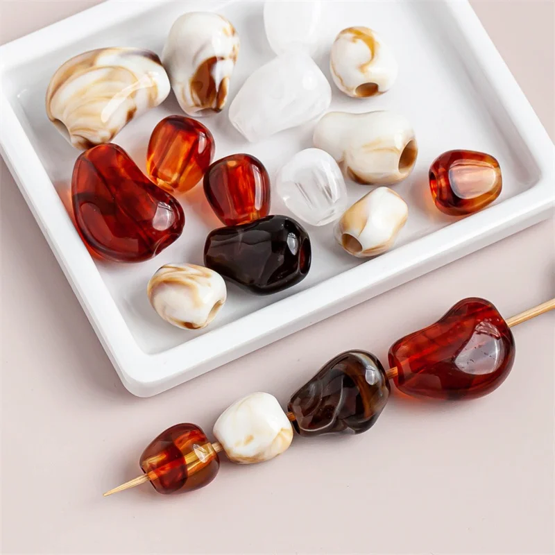 New arrived 100pcs/lot color print geometry Irregular shape resin beads with big holes diy jewelry garment hair accessory