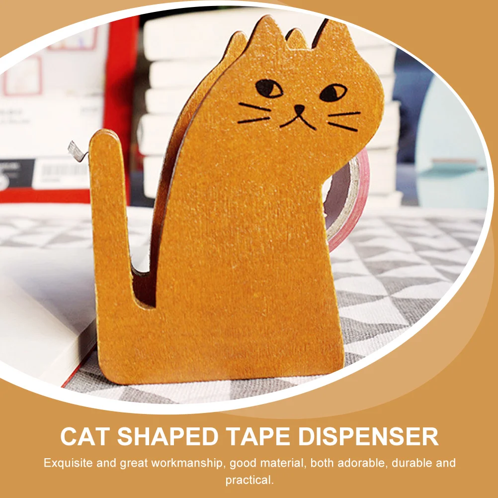 Cat Tape Holder Retro Style Decor Wooden Vintage Exquisite Dispenser Lovely Child