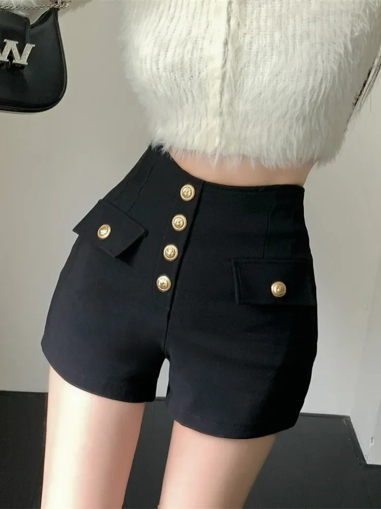 Gagarich Black Temperament Slim Versatile Casual Pants Women 2024 Autumn New High Waisted Korean  Straight Leg Short Pants