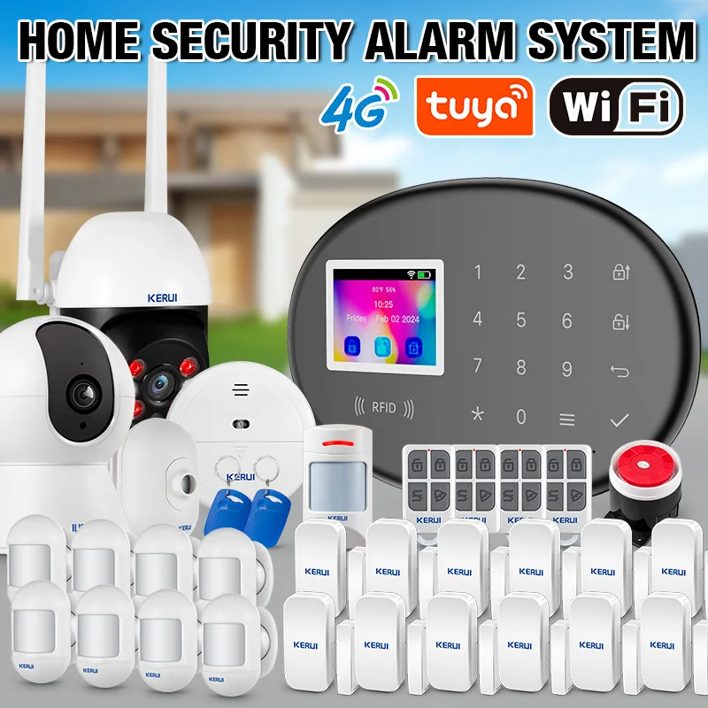 

KERUI Smart Life 4G/WIFI Home Alarm System Kits for Your Family Safe Security Protection Burglar Alarm 433mhz PIR Motion Sensors