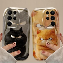 Cute Funny Black Orange Cat 3D Wave Case For Samsung Galaxy S24 Ultra S23 S22 Plus S21 S20 FE A25 A55 A35 A15 A16 A05 A05S A06