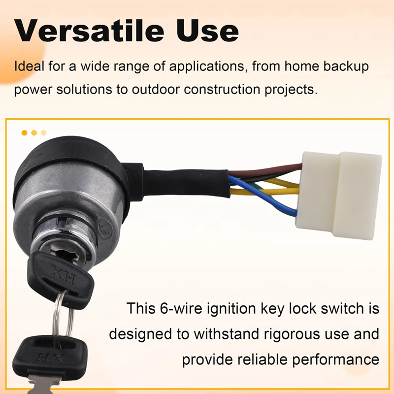 6-Wire Ignition Key Lock Switch For 2-5KW Gasoline Generators Combination Start Switch Fits Gas Generator