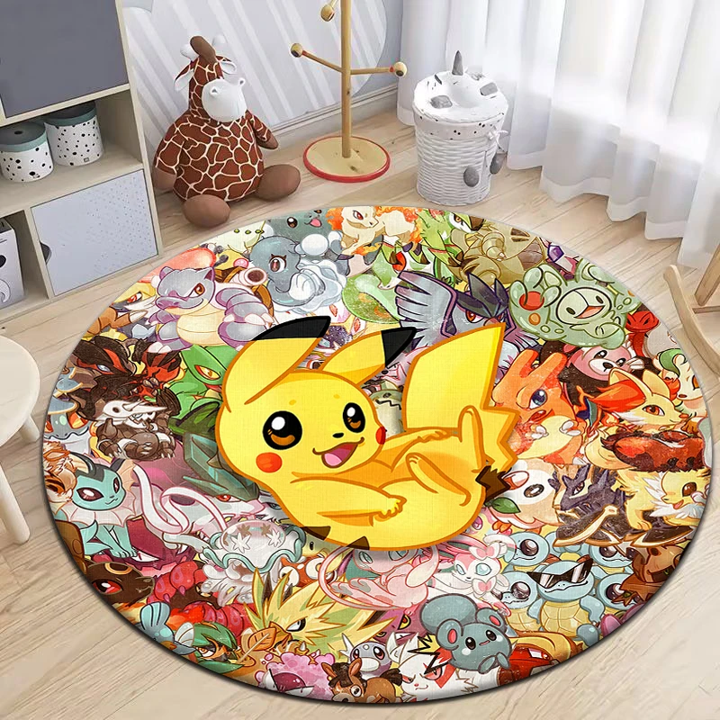 Pokémon HD Printed Round Carpet for Living Room Rugs Camping Picnic Mats Flannel Anti-Slip Rug Yoga Mat Gifts area rug， bedroom