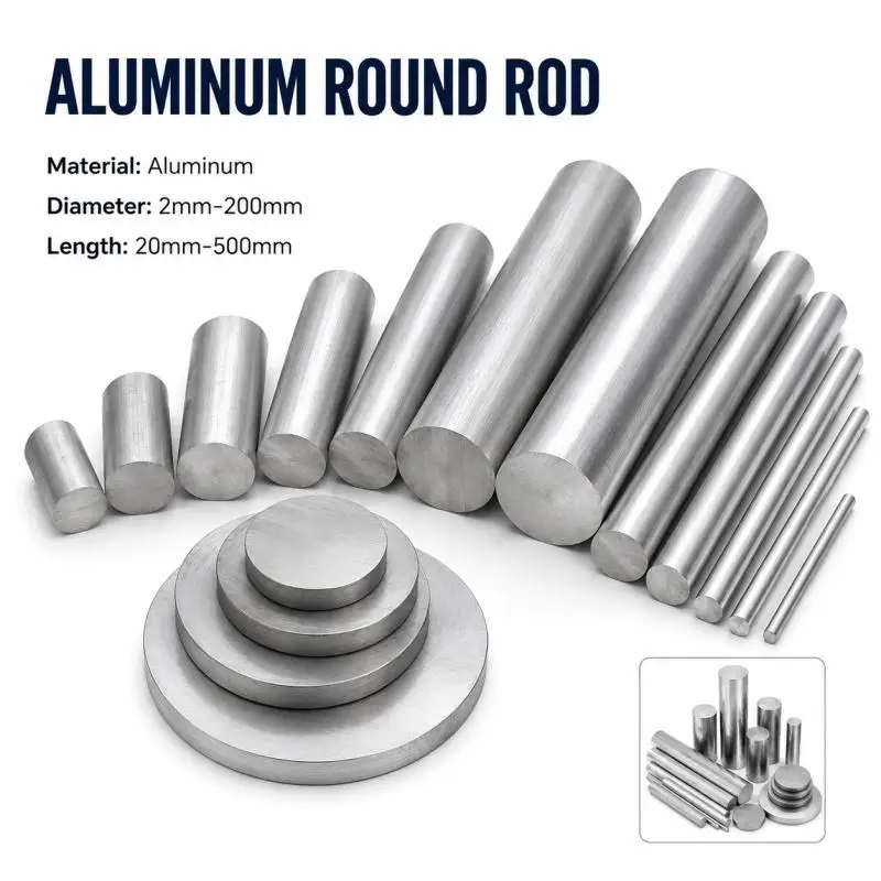 1~10 PCS 6061 Aluminum Solids Rod Round Bar  Length 20mm 50mm 100mm  120mm 150mm 300mm 330mm 450mm500mm Diameter 2mm~200mm