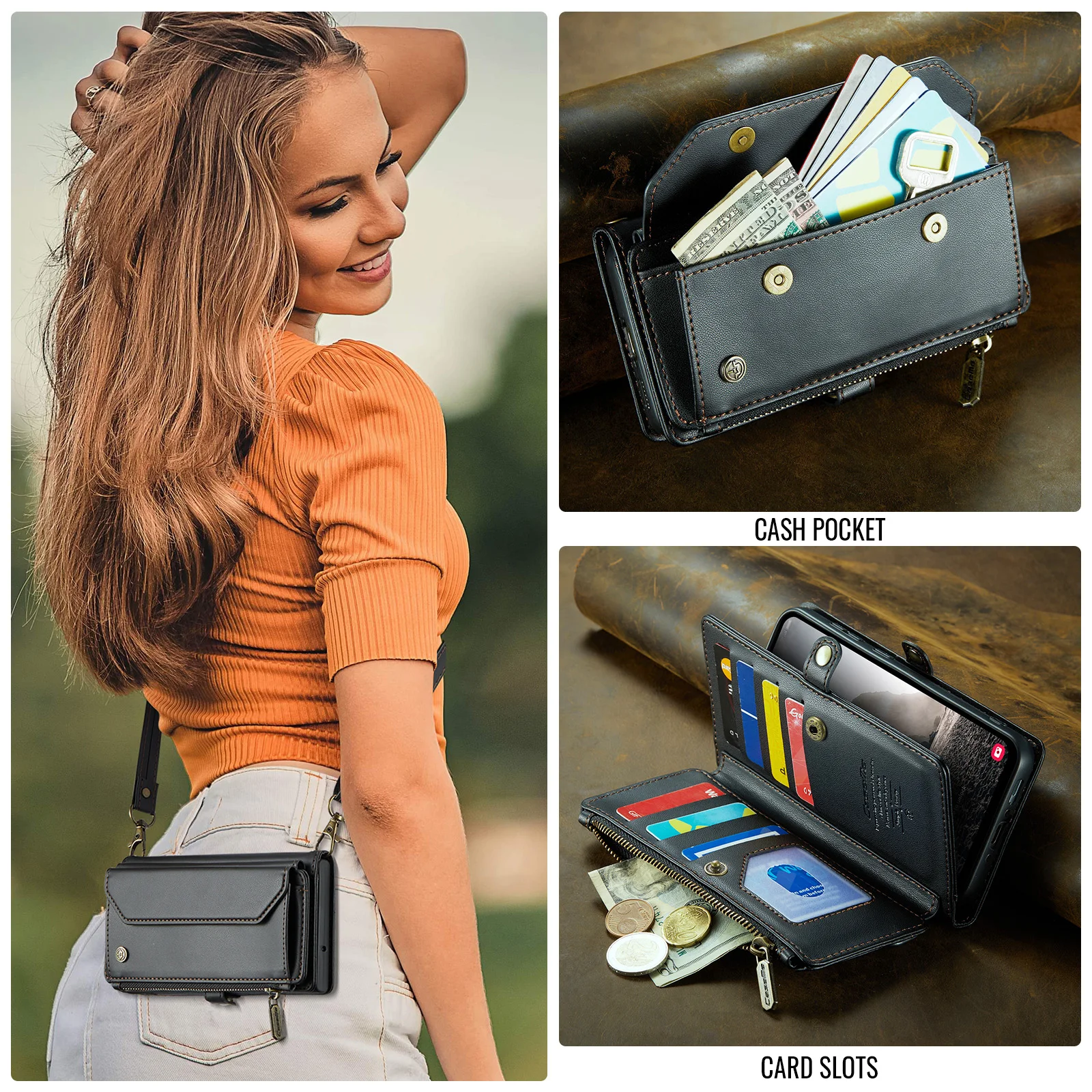 

Caseme-C36 Wallet Case For Samsung Galaxy A12 A13 A14 A15 A16 A22 A23 A24 A25 A32 A33 A34 A35 A36 A55 Card Slot Cover 2 Straps
