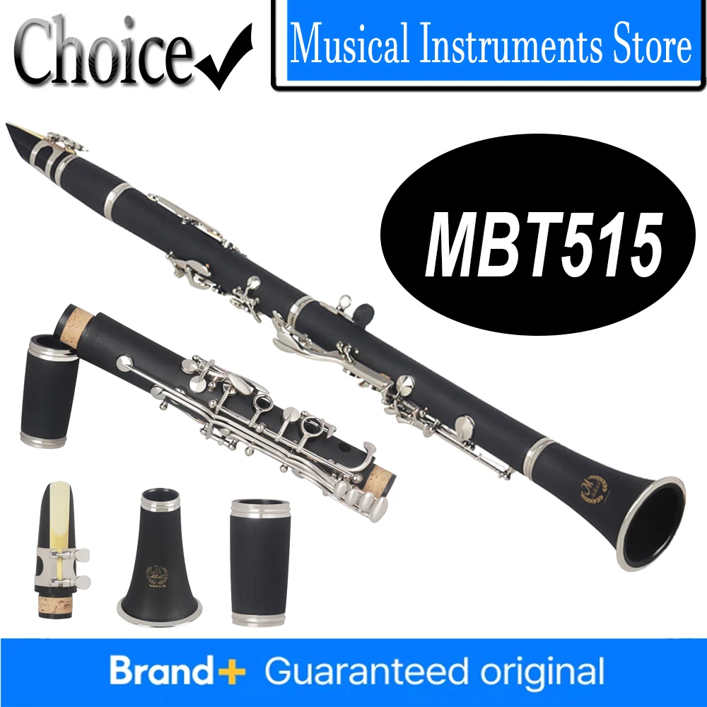

M MBAT Bb Clarinet 17 Keys Clarinet Synthetic Wood Body Silver Keys&Dual-adjustable Tube with Parts for Grade Exam Performance