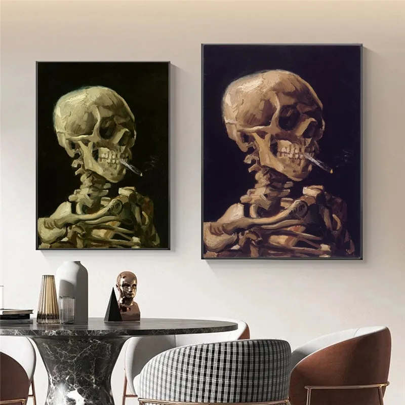 Van Gogh skull and cigarette poster famous interior canvas painting wall art picture suitable for living room home decor