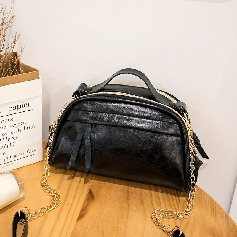 

Retro PU Leather Crossbody Bag, Small Fashion Shoulder Purse With Chain Strap For Summer