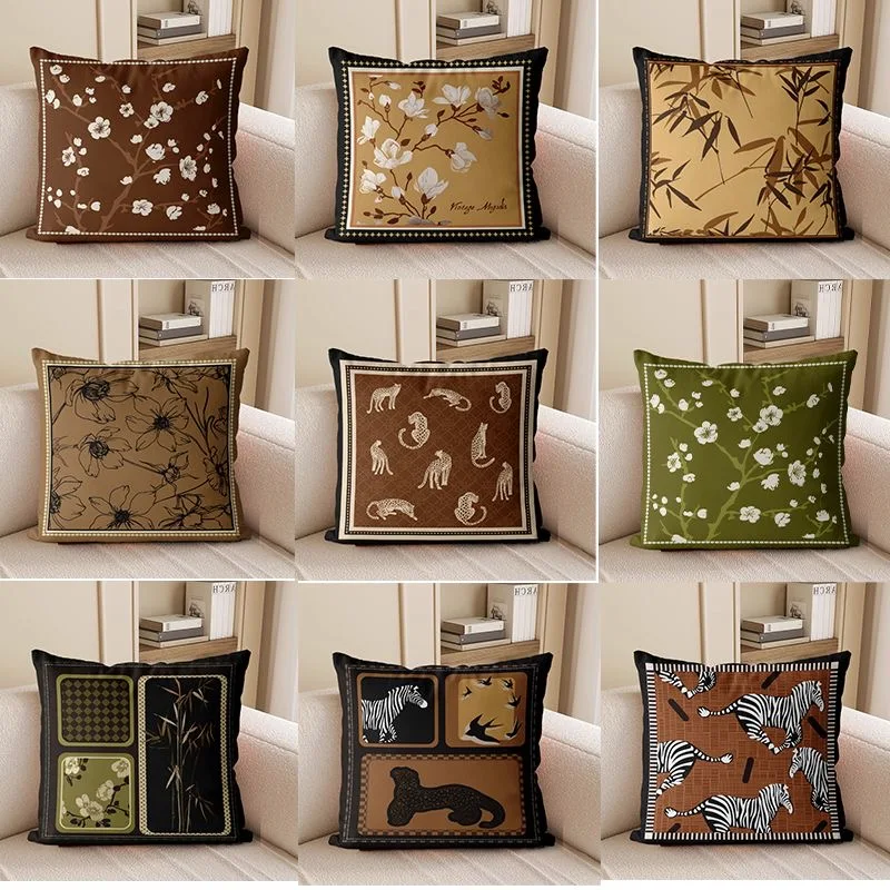 French Chinese Retro Pillow Cover Living Room Sofa Cushion Cover Light Luxury Pillowcase Bedside Waist Pillow Pillow