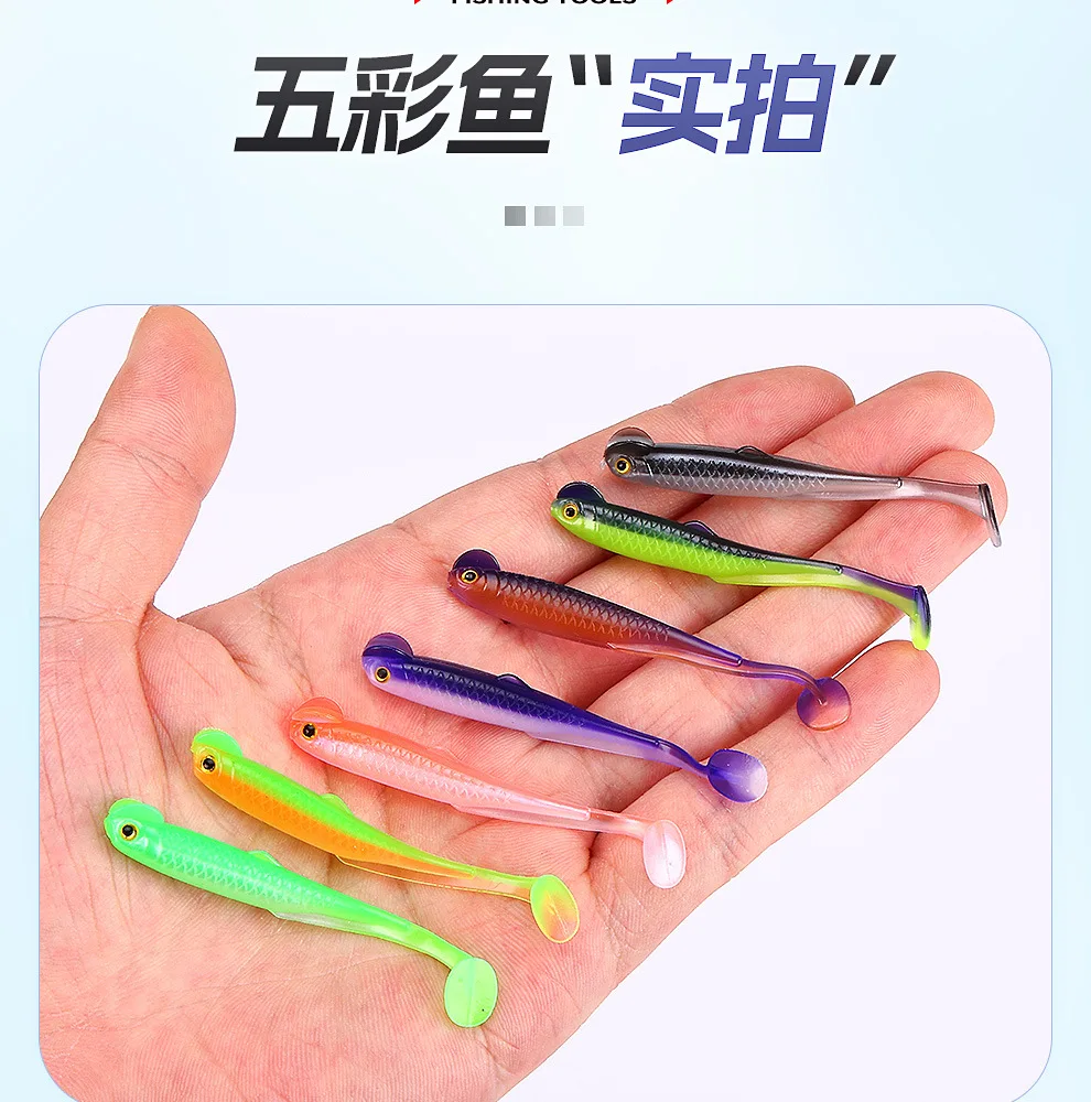 Angelköder, bunter Fisch, 3D-Auge, T-Schwanz, weicher Köder, 6 cm, 1,3 g, künstliche Wurmköder, Texas Drop-Shot Bite Lead Rig, Lot 10 Stück – Detail 14