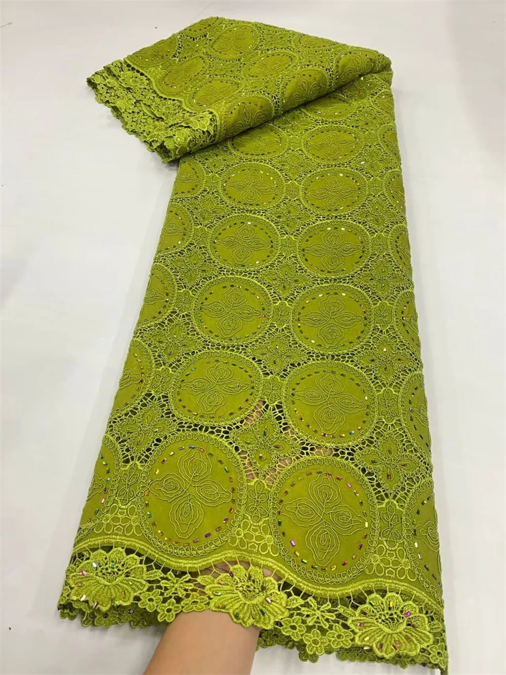 

2025 High-Quality Nigerian Tulle Lace Fabric for Wedding Dress Embroidery Sewing Sequins Party Guipure Chiffon 5Yard JL513