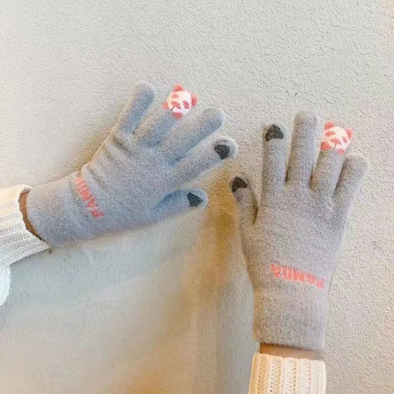 Перчатки для набора текста, теплые плюшевые зимние женские перчатки для катания на велосипеде с сенсорным экраном, кончики пальцев, нескользящие эластичные уличные перчатки