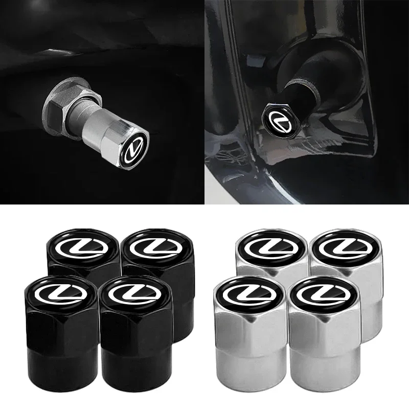 

4PCS Metal Tire Valve Stem Caps Dust Cover for Lexus ES IS RX NX GX LX LS CT UX GS LC RC etc Aluminum Anti-Leak Universal