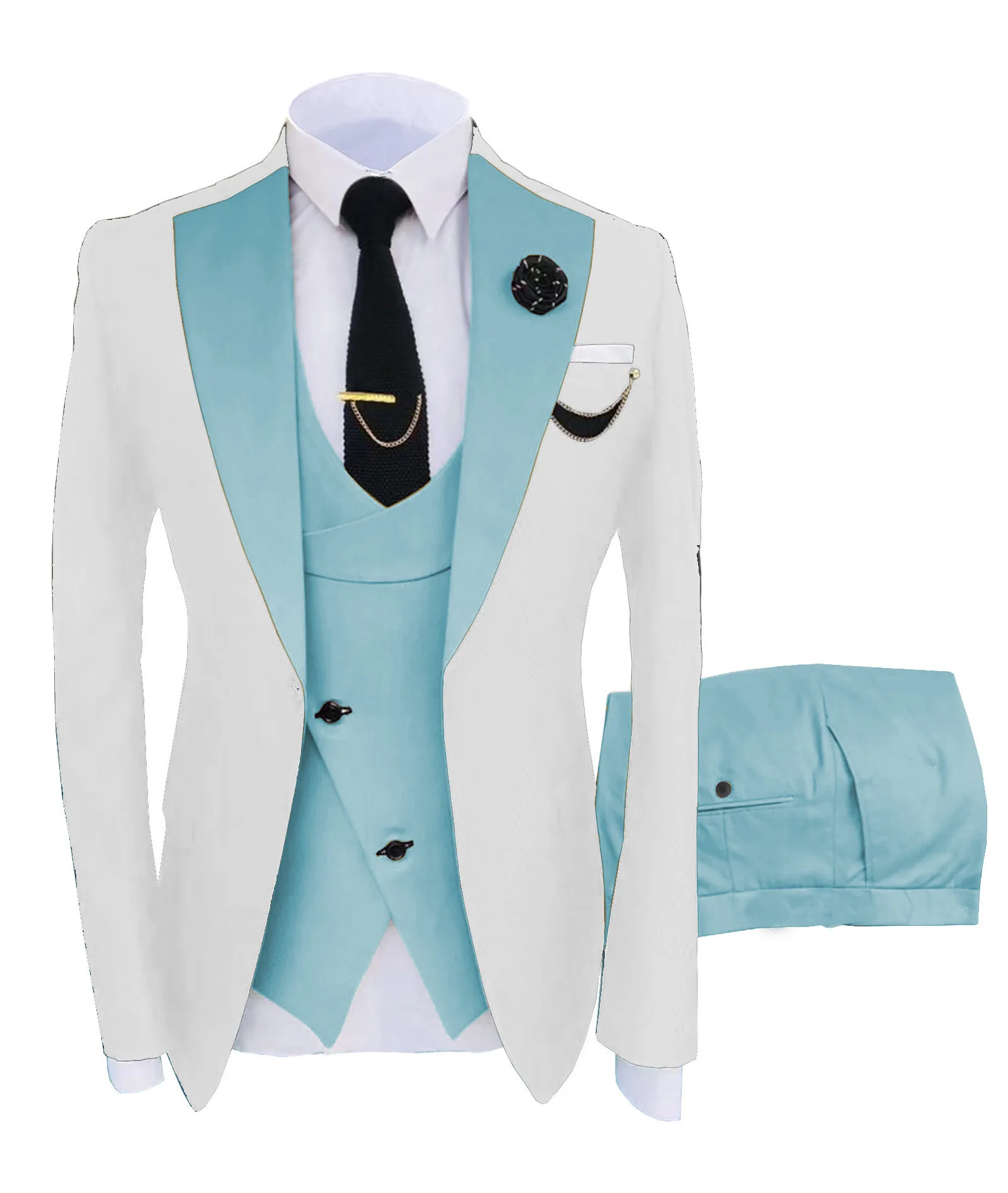 Traje de 3 piezas para hombre, esmoquin informal ajustado con solapa de pico 2023, traje a medida para novio (Blazer + Pantalones + chaleco),