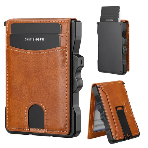 Tarjetero para hombre, billetera con bloqueo RFID, caja de aluminio, clip para billetes, clip para billetes, protegido, diseñador, carteras