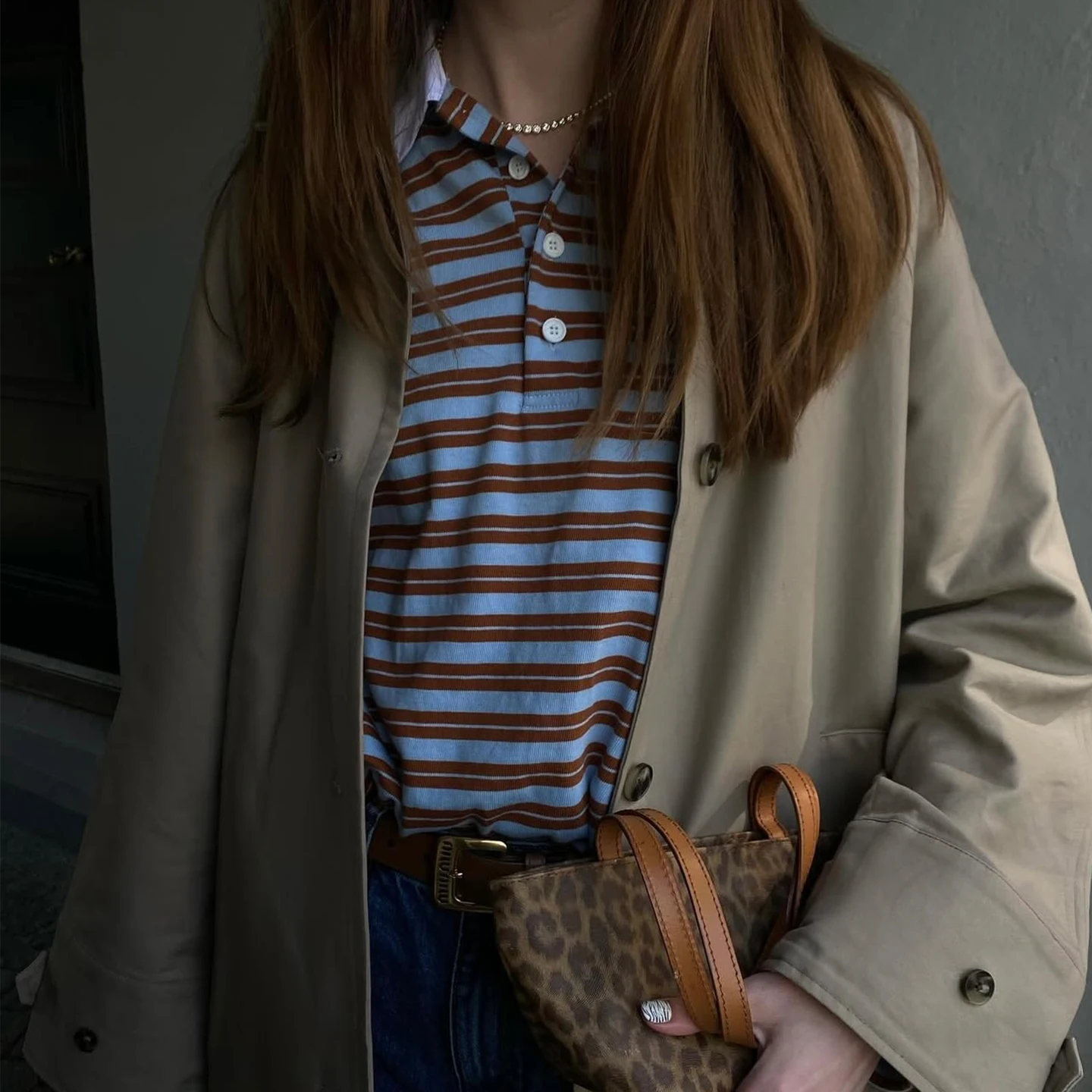 T-shirt Long à rayures décontracté pour femme, haut à col irt, à la mode, automne 2025 Z