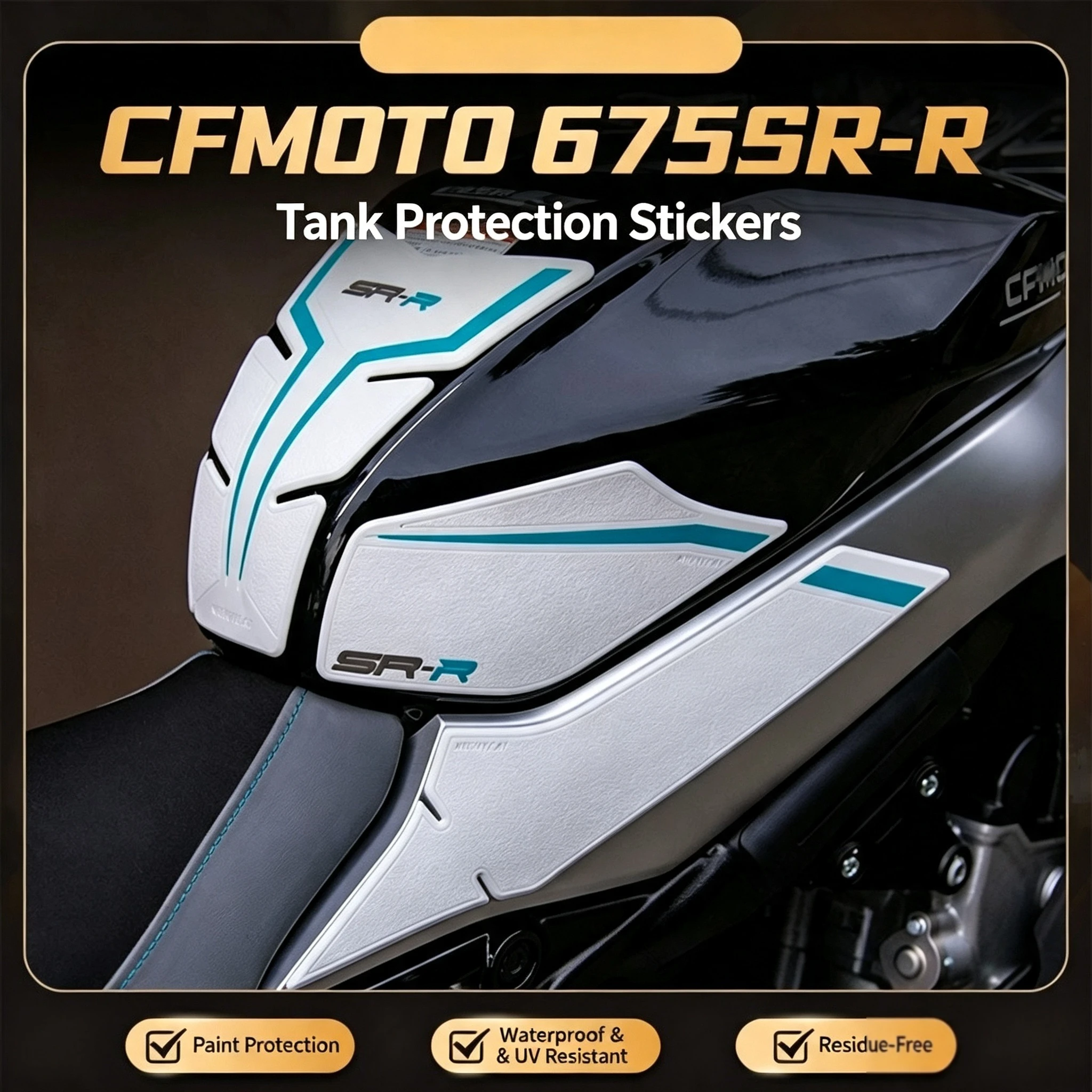 For CFMOTO 675SR Anti-slip Fishbone Tank Pad Side Tank Protection Stickers Motorcycle Airflow Cover Accessories