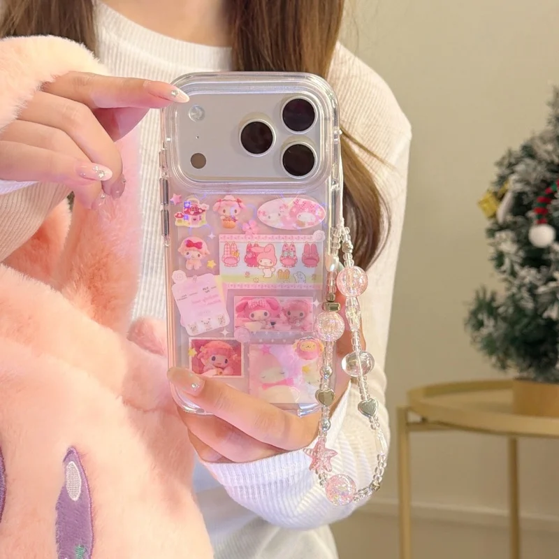 

Luxury laser Love Cute Pink My Melody lamb Sparkling phone Case For iPhone 13 14 15 16 17 Pro Max New Year gift Cartoon Cover