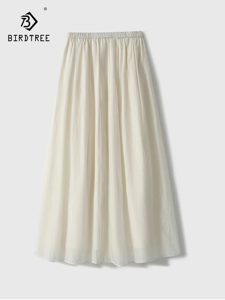 

Элегантная юбка BirdTree из 28,6% шелка и 71,4% хлопка, с эластичным поясом, однотонная, универсальная женская юбка А-силуэта для вечеринок, новинка весны 2026, B63417CC