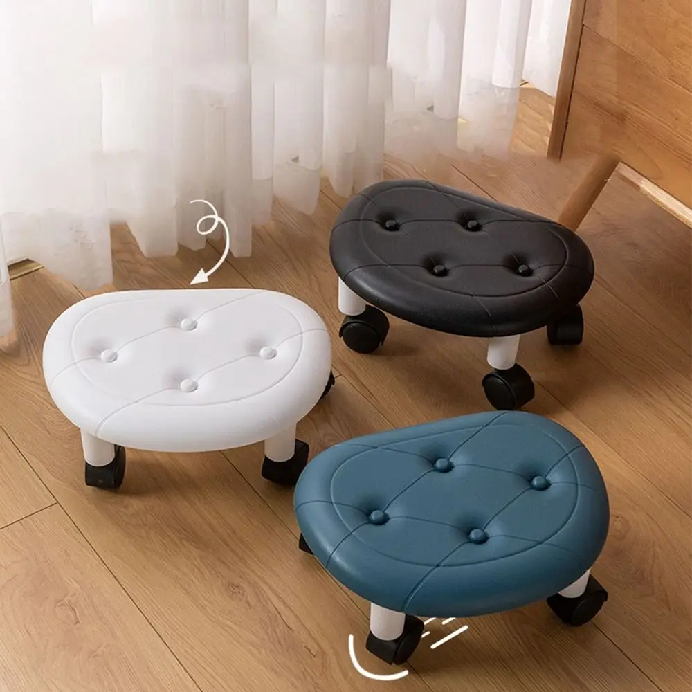 

Removable Imitation Leather Pulley Low Stool 360°Rotating Universal Wheel Plastic Stool Multifunction Small Bench Children