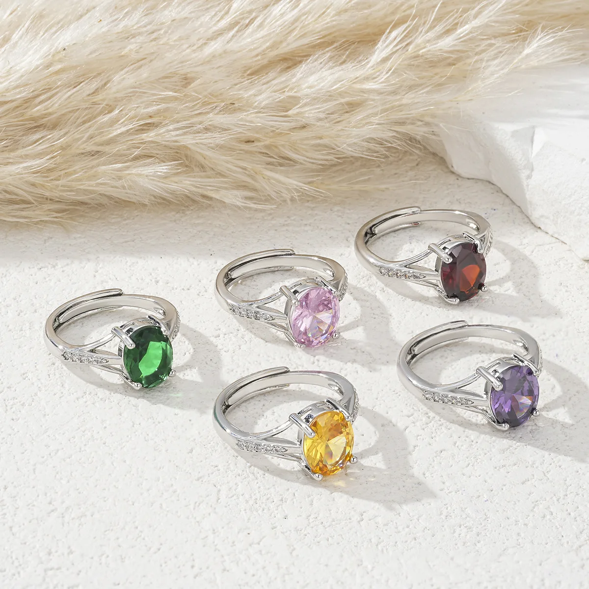 Gorgeous Female Rings 925 Sterling Silver Green/pink Oval Zircon Opening Rings for Women Wedding Band Jewelry Anillos Mujer