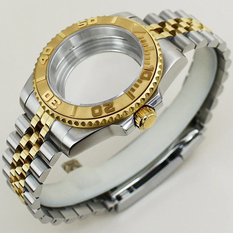 20ATM 40mm YACHT Watch Case Slide Buckle Bracelet Sapphire Glass For NH35 NH36 NH34 Miyota8215 Eta2824 Movement Silver Gold sub