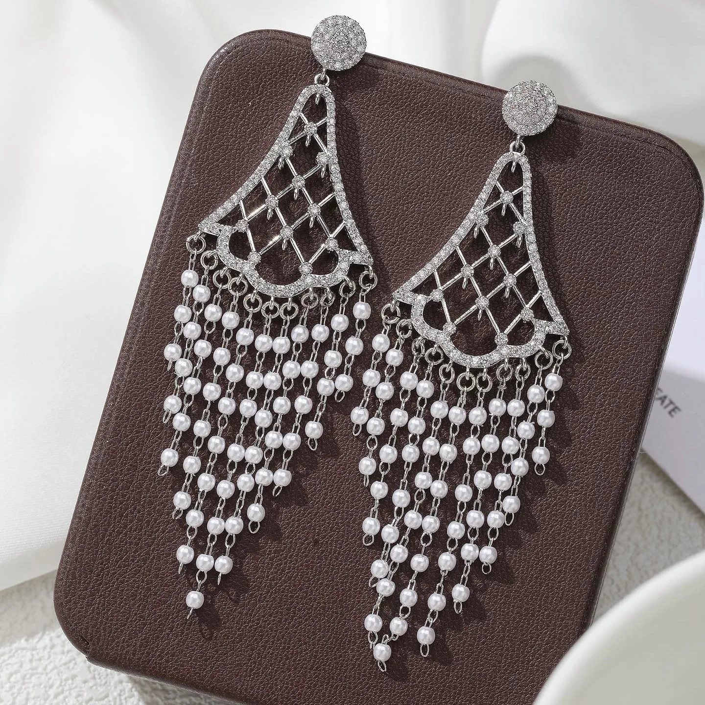 Bilincolor Fashionable Fan-shaped Bead Curtain Tassel Earrings for Women