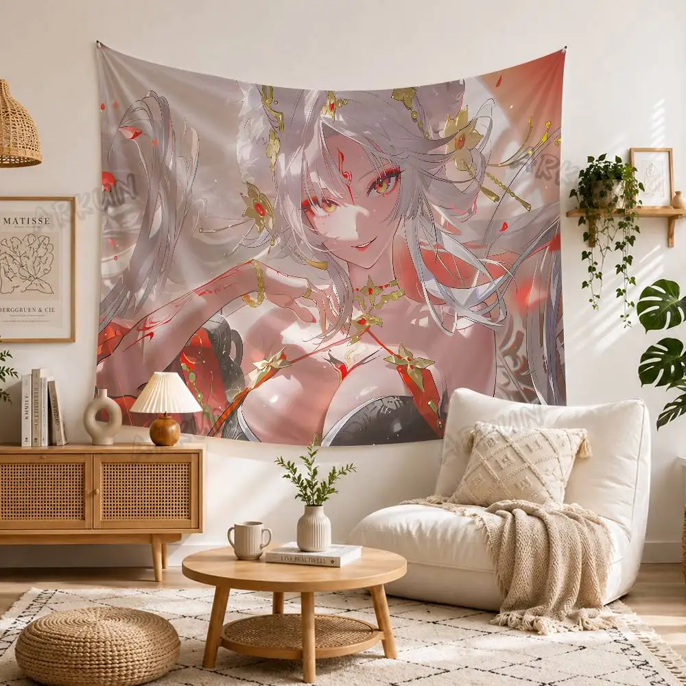 Kawaii Pretty Girl Hsin Wuthering Waves Tapestry Decoration Bedroom Dormitory Background Cloth Holiday Home Living Room Decor