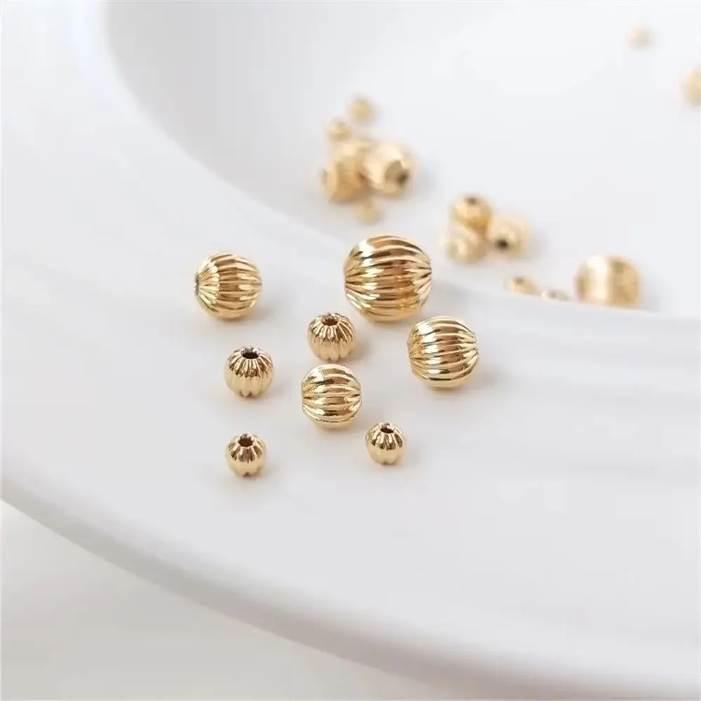 14K Gold Color Plated Brass Lantern Bead Watermelon Bead Pumpkin Bead DIY Hand-made Loose Bead String First Jewelry
