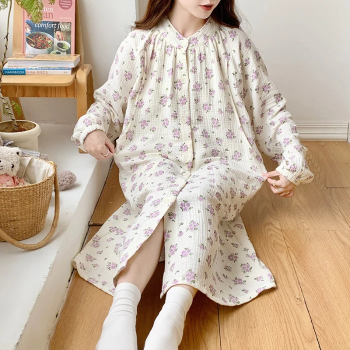 100% Cotton Double Gauze Maternity Nursing Robes Breathable Breastfeeding Sleepwear for Pregnant Women Youth Pregnancy Hospital