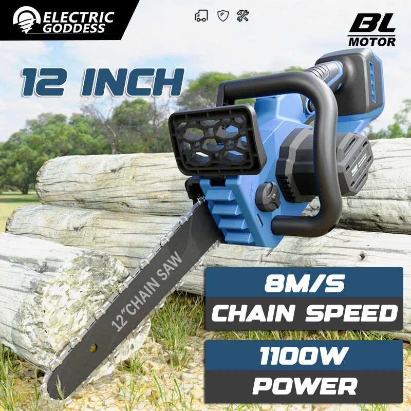 Electric Goddess 12inch Brushless Electric Chain Saw 1100W Cordless Handheld Woodwork Chainsaw For Makita 18V Battery Pin