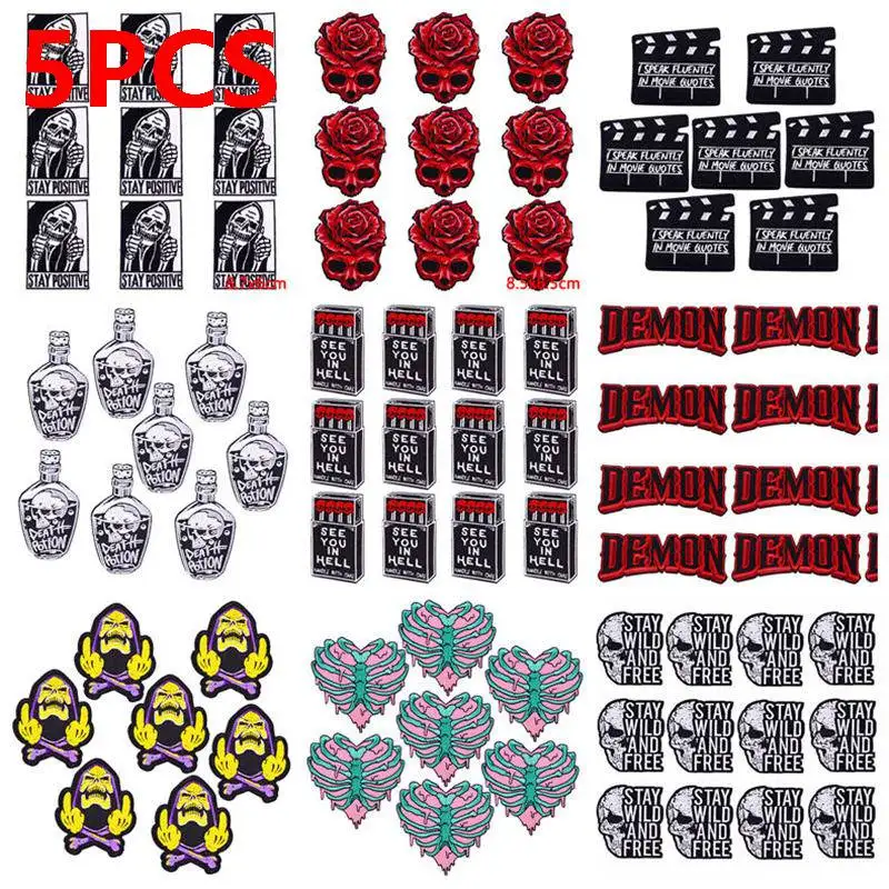 

5 шт./лот, вышитые нашивки в стиле панк с черепом, сделай сам, индивидуальная нашивка, нашивка со скелетом, железные нашивки для одежды, джинсов, куртки, наклейки