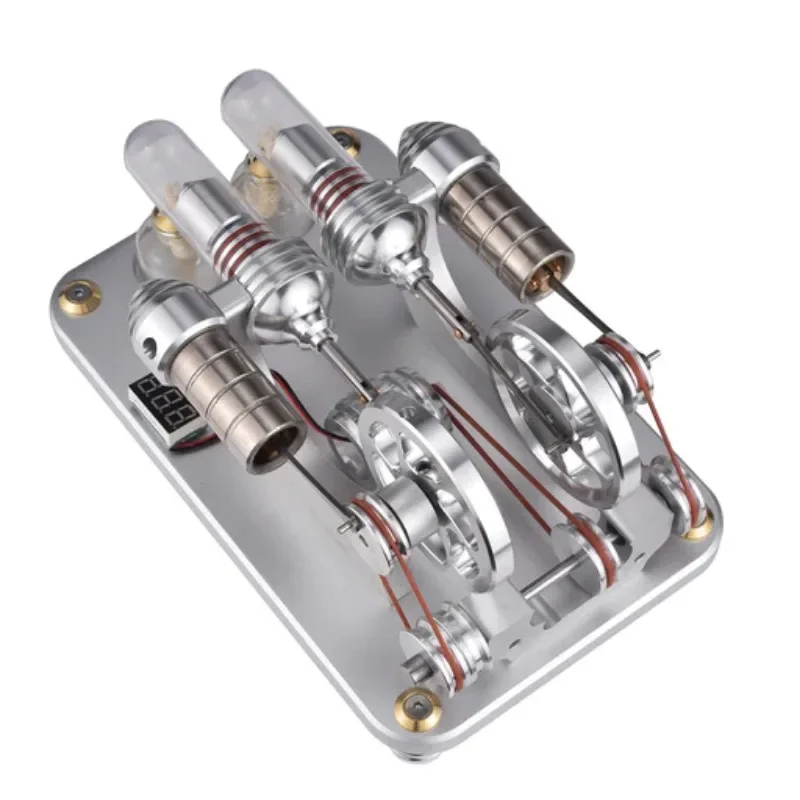 ENJOMOR 2 Cylinder Stirling Engine Model Generator Model with Voltage Meter and LED Lamp Bead - STEM Toy