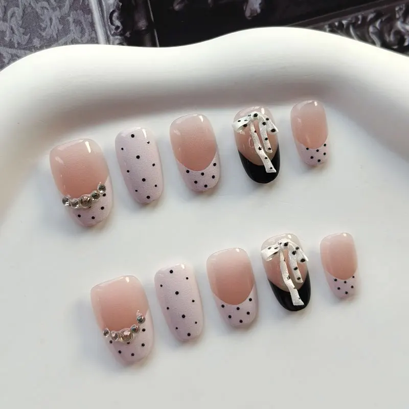 10 Stück Süße Niedliche Vergoldete Polka Dot Sterne Kurze Mandel Wiederverwendbare Nagelkunst Französischer Stil Katzenaugen-Nagelaufkleber Aufklebnägel – Detail 24