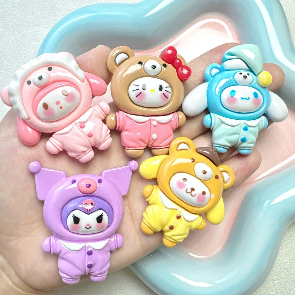

Resin Big Kawaii Cartoon Animal with Bear Suits Miniature Flatback Charms, DIY Hair Clip Decor, Cabochons for Scrapbooking
