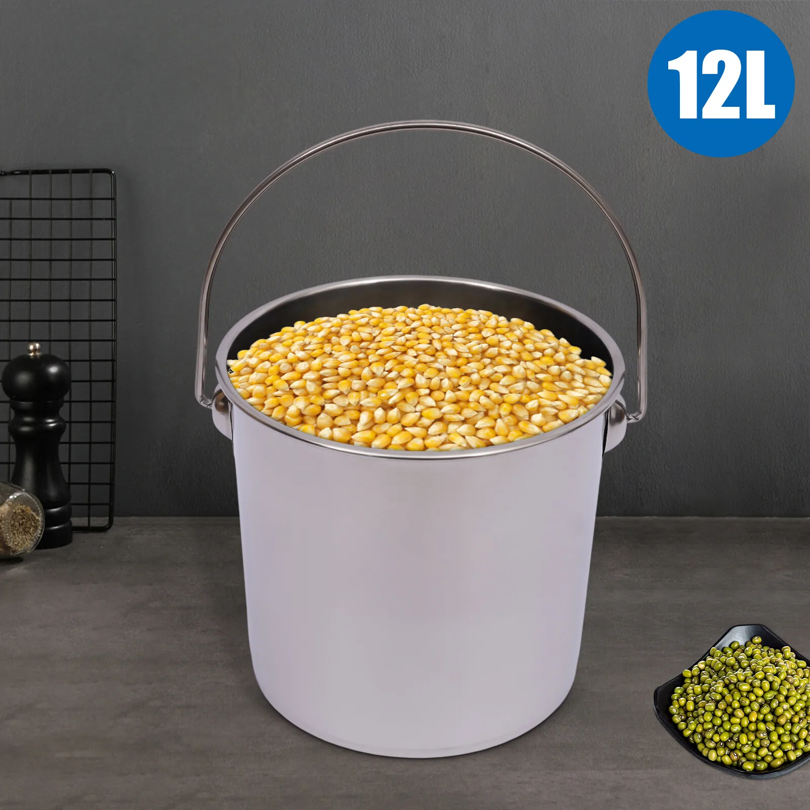 

Stainless Steel Bucket With Lid, 12L Capacity, Food-Grade, Easy To Use, Thickened Handle, For Home, Catering, Storage, Cooking