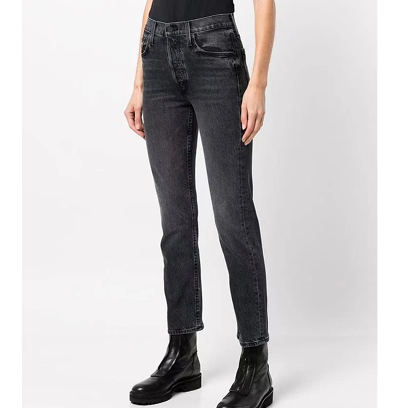 

Maxdutti Minimalist Jeans Women's Jeans Woman Clothes Women's Denim Pants Vintage Mom Washed Dark Grey Plus Size Jeans 25-32