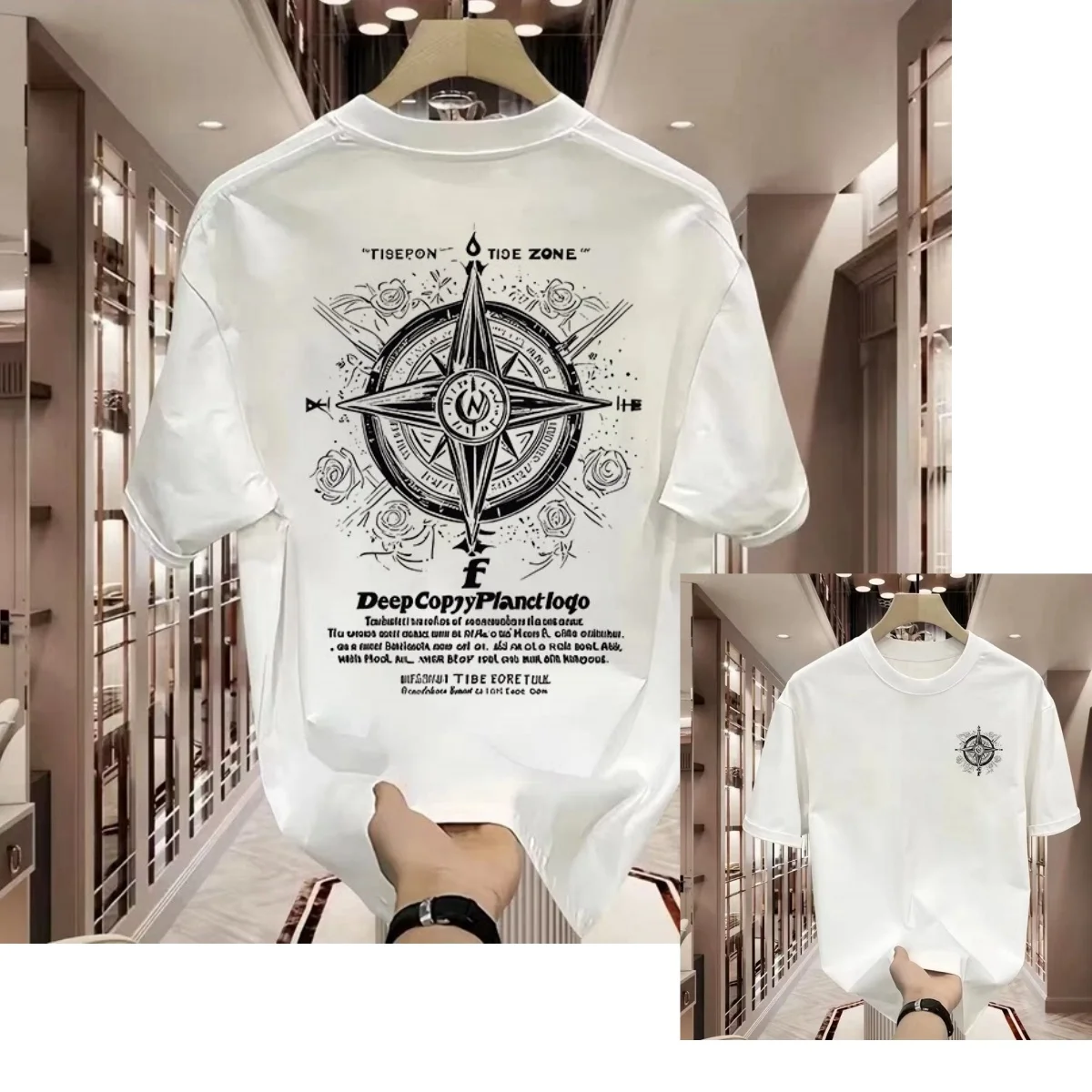 Street Fashion Trend Brand Classic Logo Compass Pointer Casual T-shirt Luxury Brand Men's and Women's Top