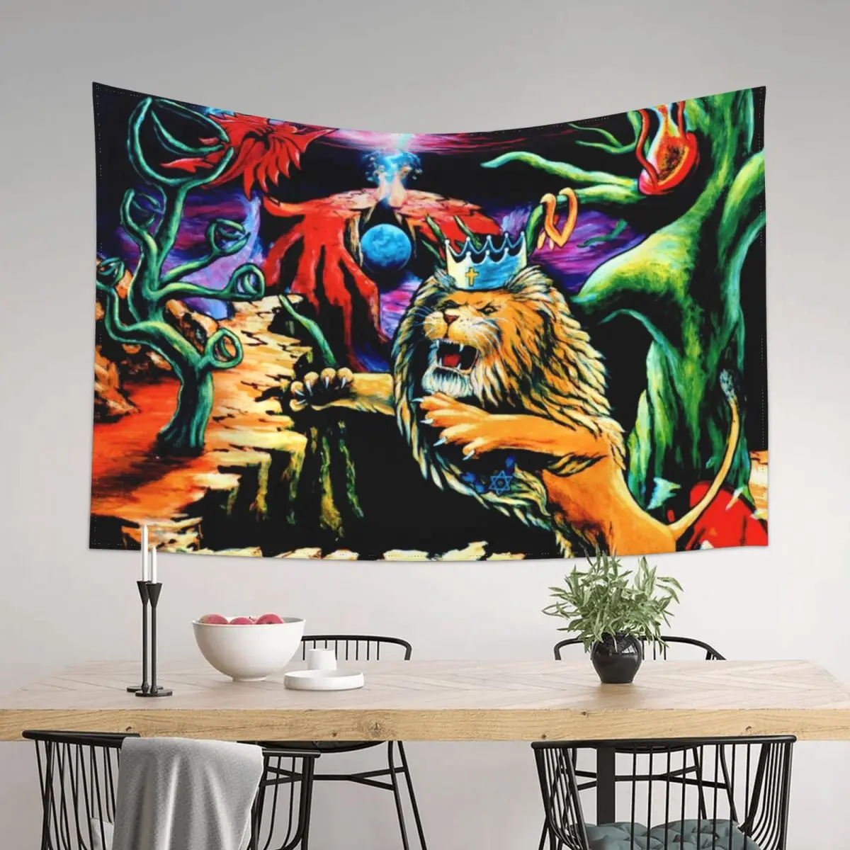 

Trippy Psychedelic Surreal Visionary Psytrance Lion Tapestry Nordic Home Decor Funny Decoration Aesthetic Tapestry