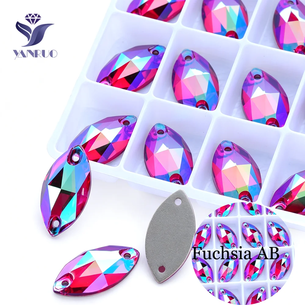 YANRUO 3223 Navette Flatback Charms Bastelzubehör DIY AB-Beschichtete Strasssteine Kristalle zum Aufnähen für Handarbeiten Applikationen Jacken – Detail 1