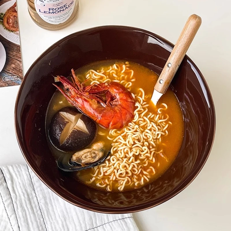 

Hammer Shaped Bamboo Hat Bubble Noodle Bowl Ceramic Lamian Noodles Fruit Salad Bowl Ins Wind Bowl Household