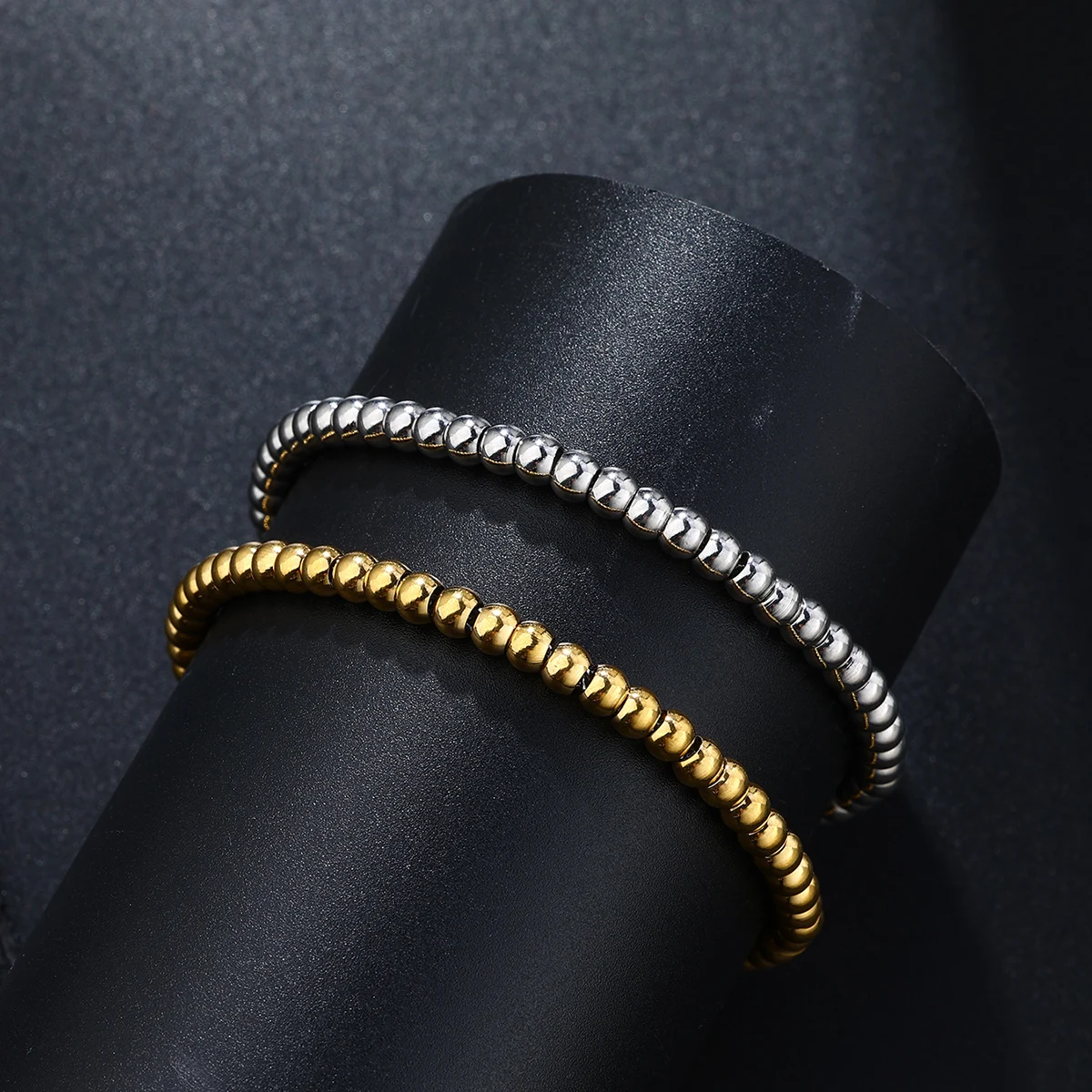 D&Z Fashion Simple Stainless Steel Beaded Bracelet For Men Women Non Fading Waterproof Metal Ball Bracelets Gift Jewelry