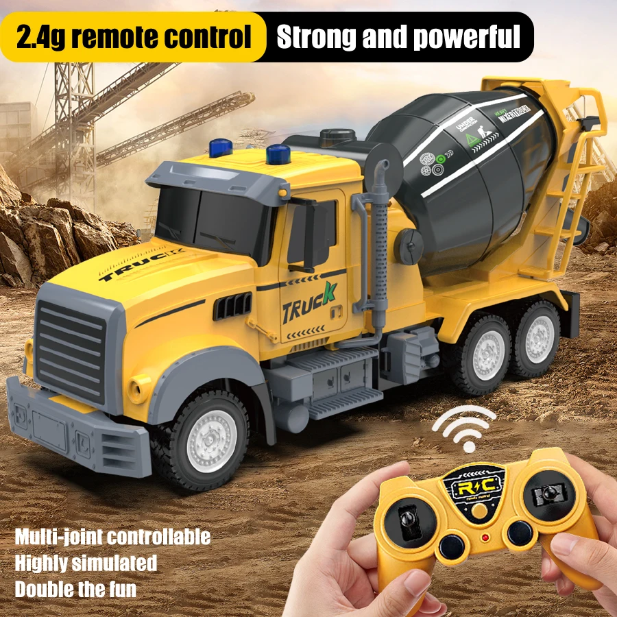 Veículo de engenharia de controle remoto de 6 canais 2.4G recarregável caminhão RC brinquedo com efeitos de luz/som, presente para crianças